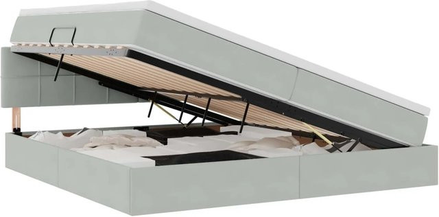 vidaXL Bett mit Stauraum und LED in Hellgrau aus Samt, B/T: 200 x 200 cm - Bild 1