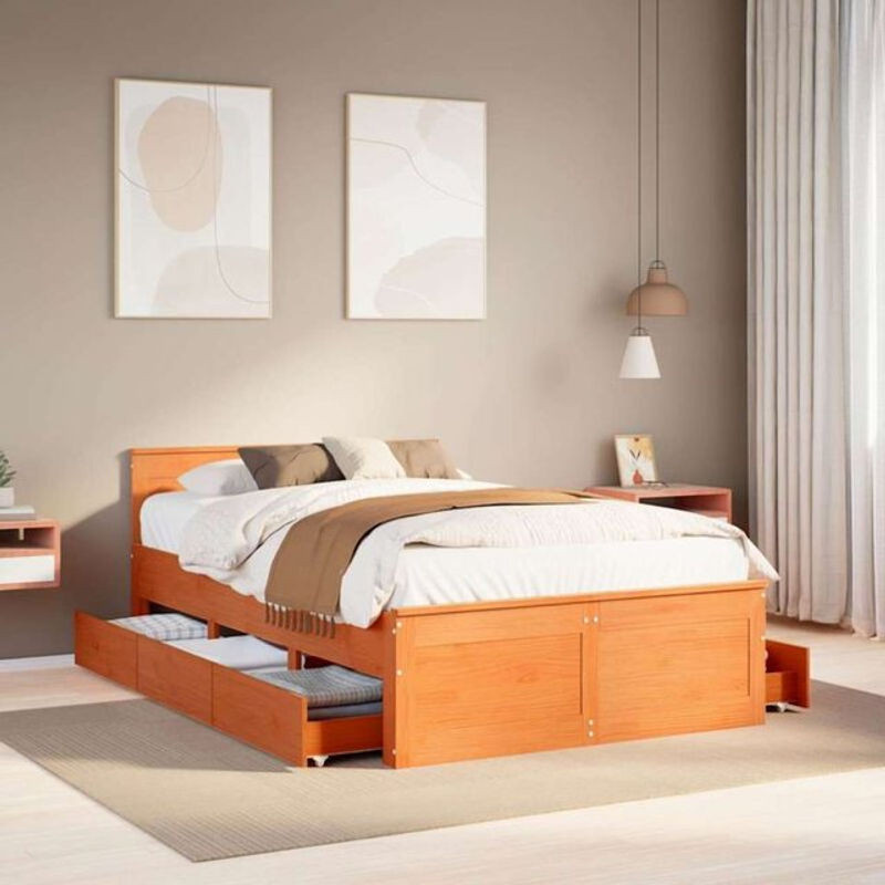 Massivholzbett aus Kiefer mit Kopfteil von Vidaxl, Farbe Braun, B/T/H: 120 x 190 x 75 cm - Bild 1