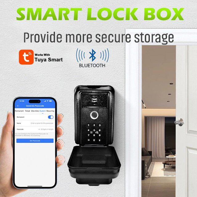 Tuya Bluetooth Smart Key Box für den Außenbereich, IP65 wasserdicht, schwarze Schlüsselbox zur Wandmontage mit Diebstahlsicherung - Bild 1