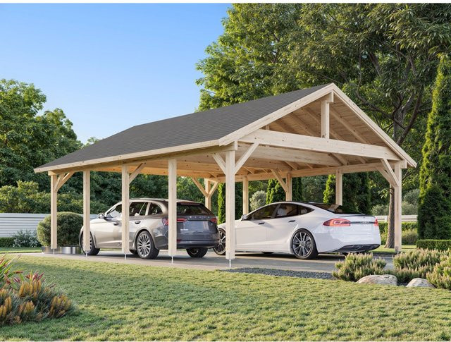 Palmako Carport Robert aus Fichtenholz mit Satteldach, Farbe: braun/transparent, B/T/H: 637 x 764 x 363 cm - Bild 1