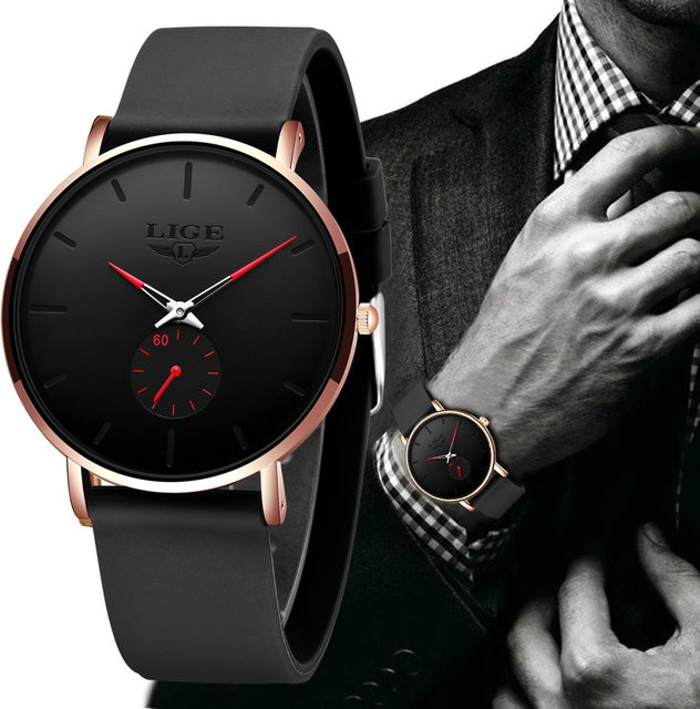 Lige Armbanduhr, Quarz, Schwarz, Herren - Bild 1