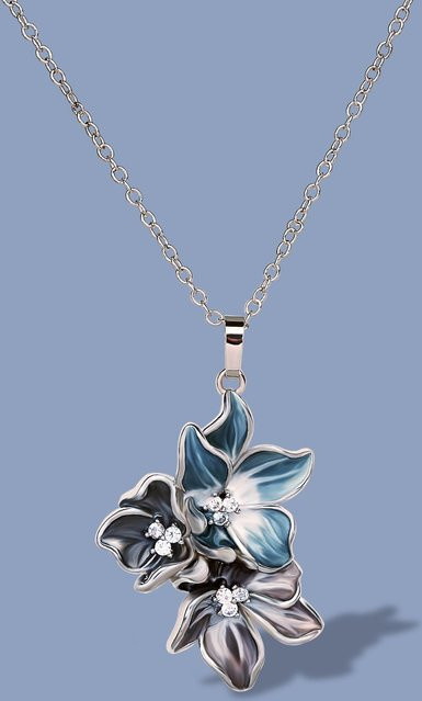 Halskette 925 Silber, Blumenanhänger, Zirkonia, Damen, 45cm - Bild 1