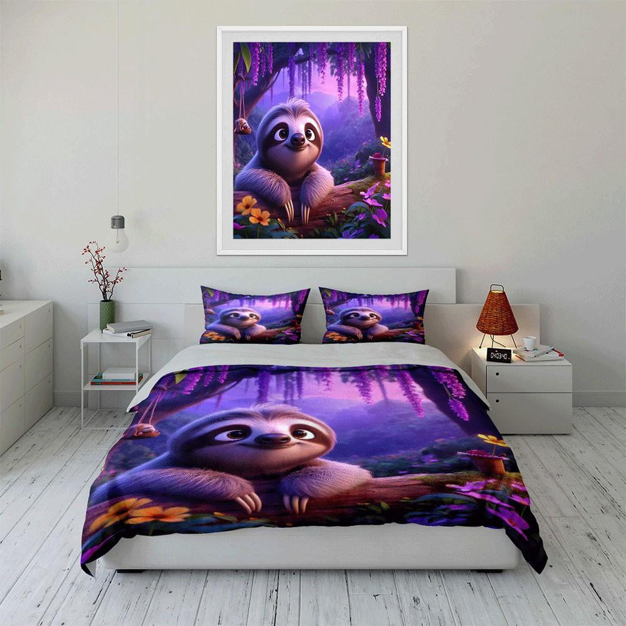 Dreiteiliges Bettwäsche-Set Natur-Flucht mit Faultier-Motiv für Kinder und Erwachsene, B/H: 135 x 200 cm - Bild 4