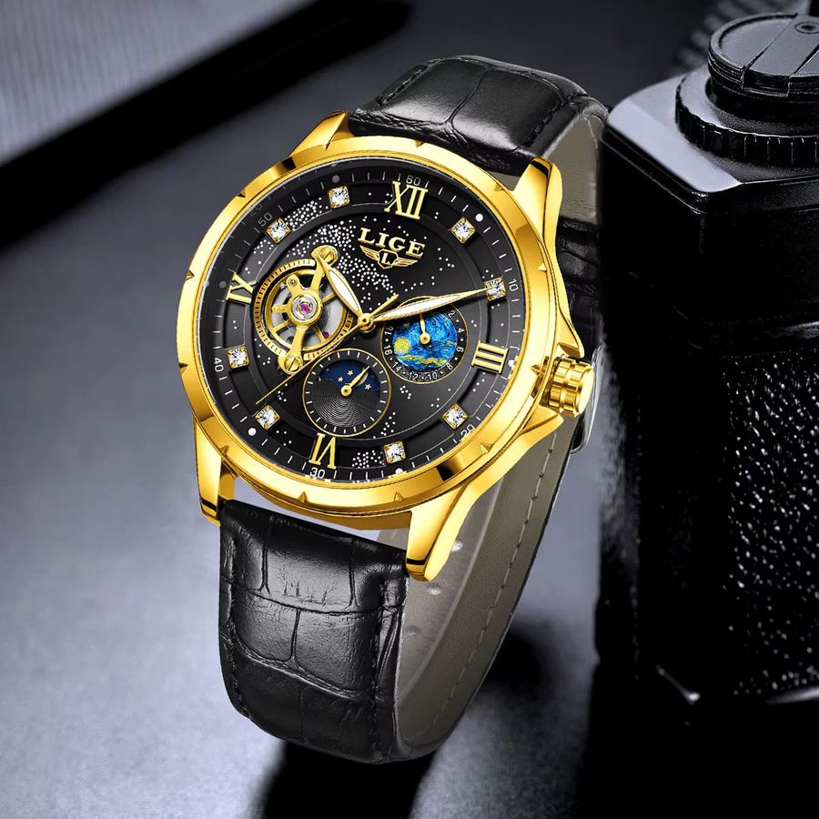 LIGE Chronograph, Automatik, Gold, Leder, Herren - Bild 3