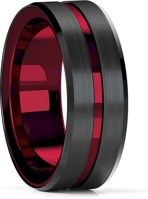YIRAN Ring Wolfram, Schwarz, Roter Zirkonia, Herren - Bild 1