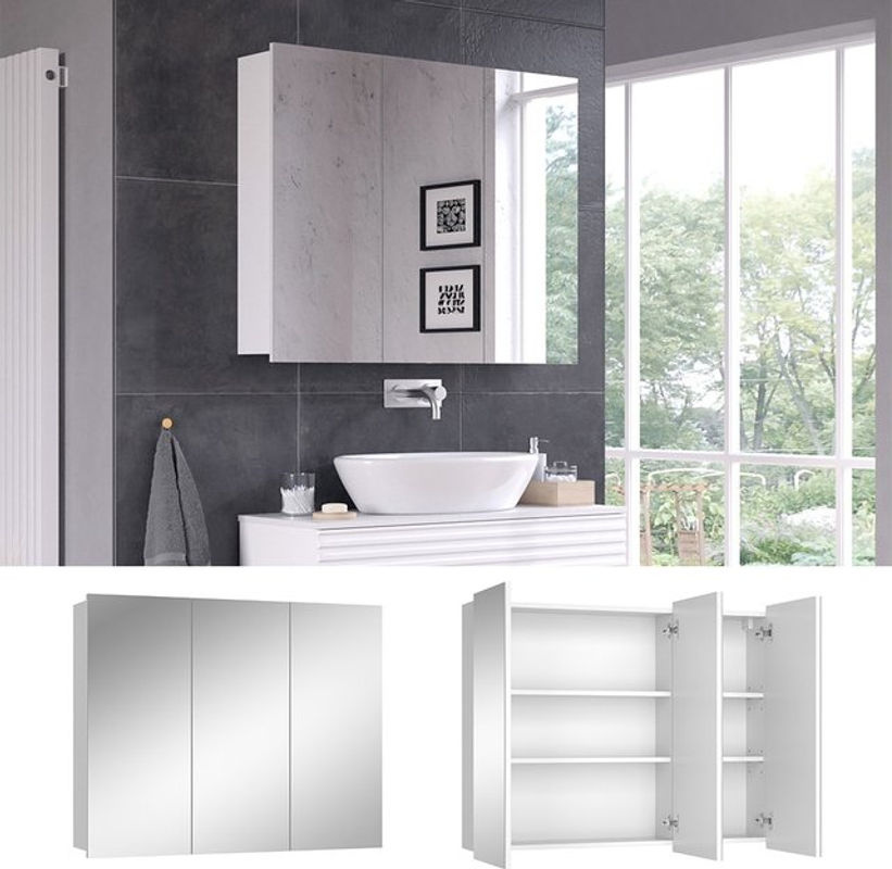Vicco Spiegelschrank Sola Weiß mit 3 Türen für das Badezimmer B/H: 100 x 79,8 cm - Bild 2