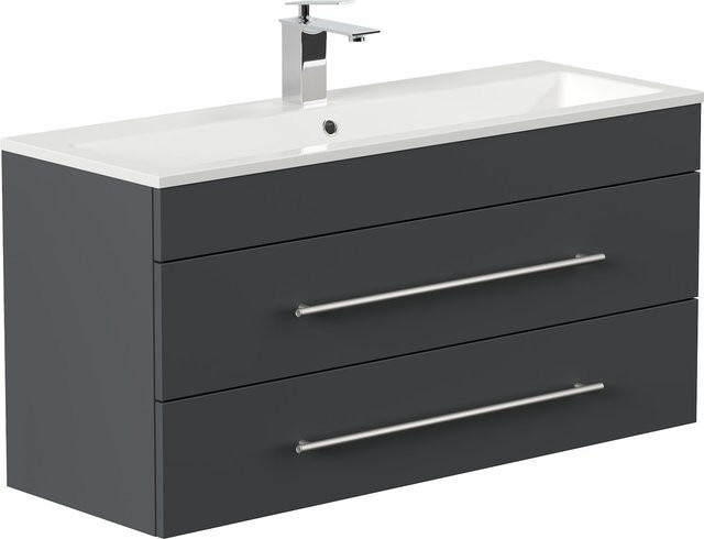 Posseik Badmöbel Portus 1000 SlimLine in Grafit mit Mineralguss-Waschtisch B: 100 cm, H: 48 cm, T: 36 cm - Bild 1