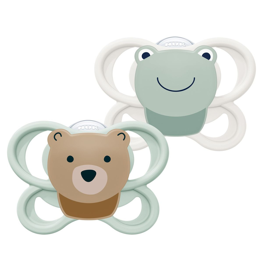 NUK Schnuller Perfect Match Air 2er Pack aus Silikon Bär und Frosch Grösse 0-6 Monate Braun und Grün - Bild 1
