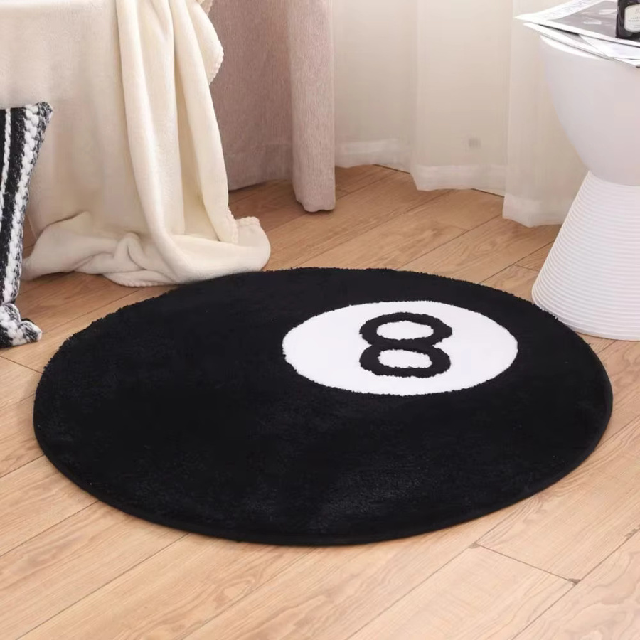 VIKAMA Billard Black Eight Teppich in Schwarz, runder Dekoteppich für Badezimmer, Schlafzimmer oder Eingangsbereich - Bild 3