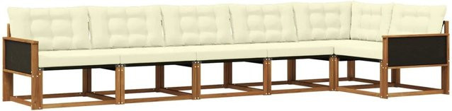 vidaXL Outdoor-Sofagarnitur L-Form aus Akazienholz mit Kissen in Beige und Weiß - Bild 1