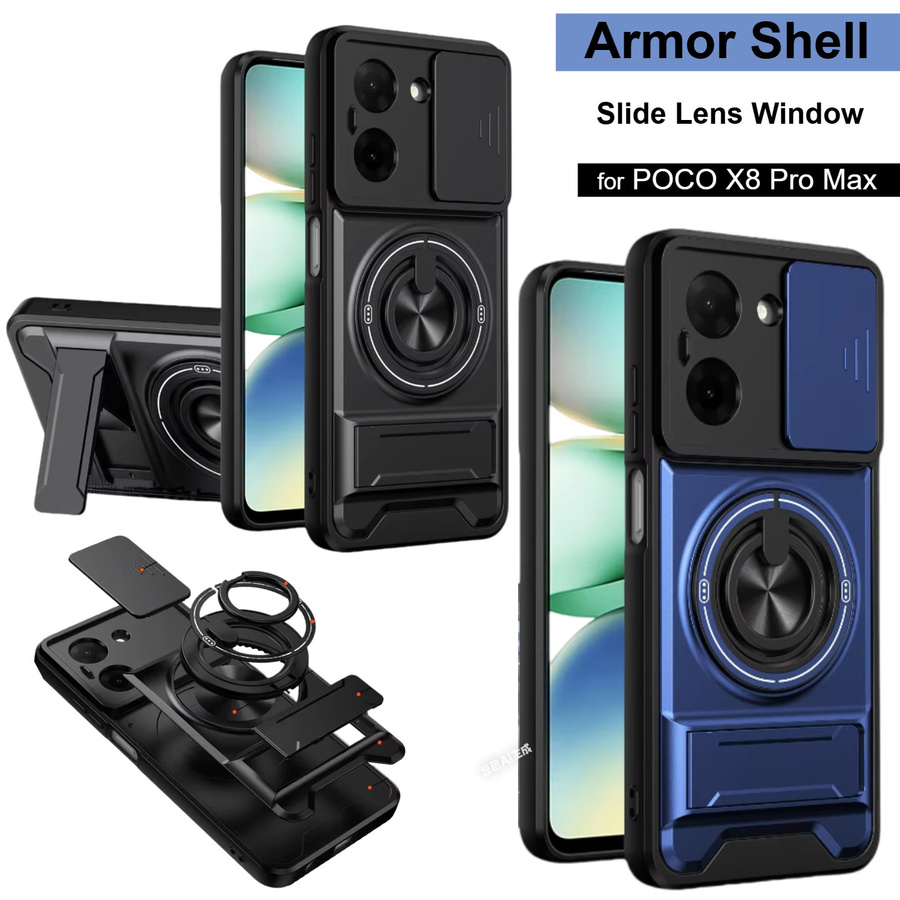Robuste Armor PC+TPU Schutzhülle für Xiaomi Poco X8 Pro Max X7 F8 Ultra F7 M8 M7 Pro mit Kamera-Schiebefenster in Schwarz - Bild 4
