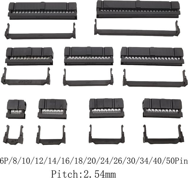 10 Stück LOCHEUK IDC-Buchsen weiblich, 2,54 mm Pitch für 1,27 mm Pitch Flachbandkabel, Farbe: Schwarz - Bild 1