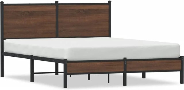 vidaXL Bettgestell mit Kopfteil aus Metall in Braun Eichen-Optik, B/T/H: 140 x 200 x 91,5 cm - Bild 1