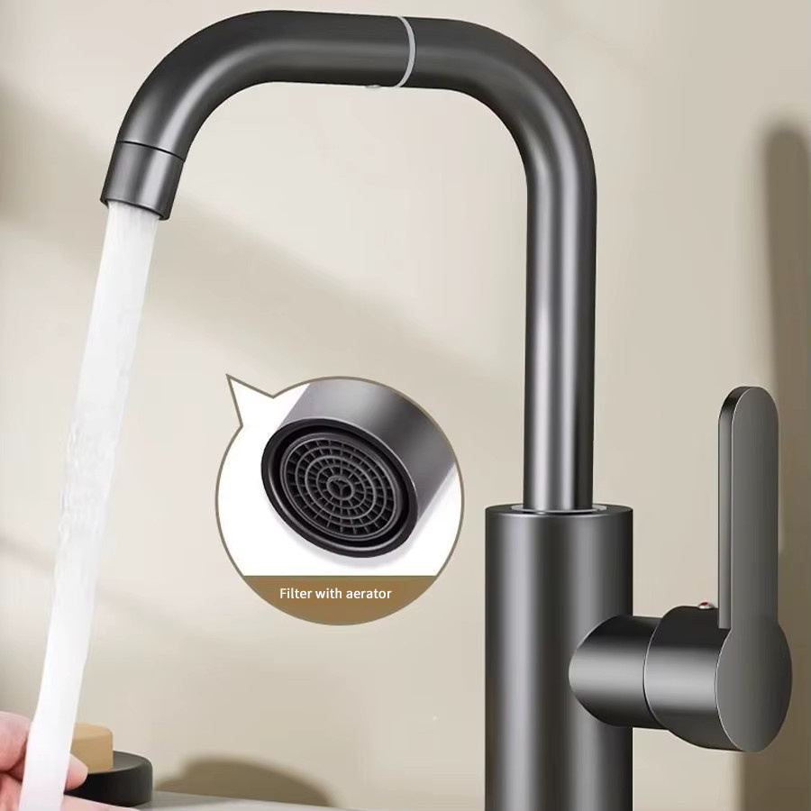 Freischreitbarer Wasserhahn für Bad und Küche mit 360 Grad Schwenkarm zum Warm- und Kaltmischen in Silber oder Schwarz - Bild 3