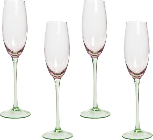 Beliani Sektgläser 4er Set in Transparent Pastellrosa und Grün mit 200 ml Fassungsvermögen, mundgeblasene Champagnergläser und Sektflöten