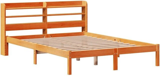vidaXL Bettgestell aus massivem Kiefernholz mit Kopfteil in Braun, Rustikaler Stil, B/T/H: 120 x 200 x 82 cm - Bild 1