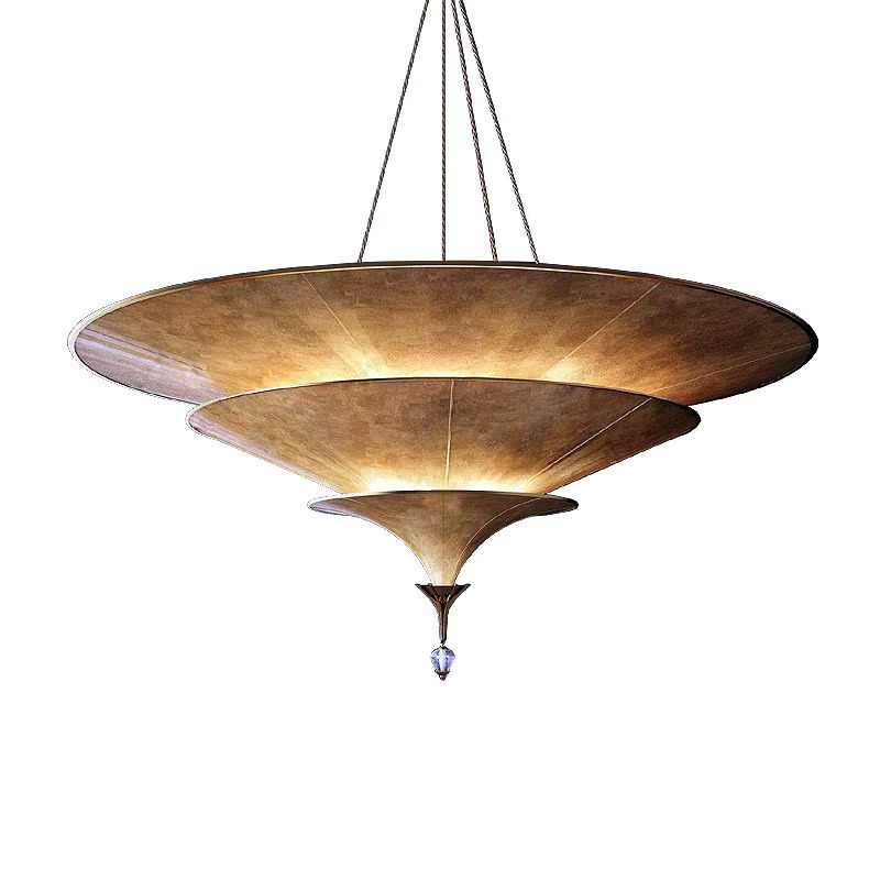 Fortuny Pendelleuchte im Wabi-Sabi Stil mit Stoffschirm und Metallakzenten in Gold/Messing für dein Zuhause - Bild 4