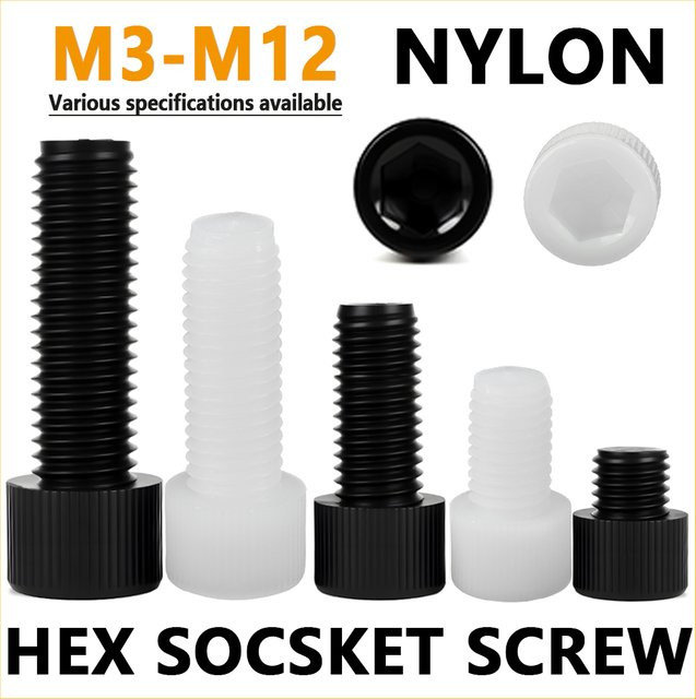 HERR ROOT Nylon-Sechskantschrauben mit Innensechskant in Schwarz und Weiß für Isolieranwendungen (M3 bis M12) - Bild 1