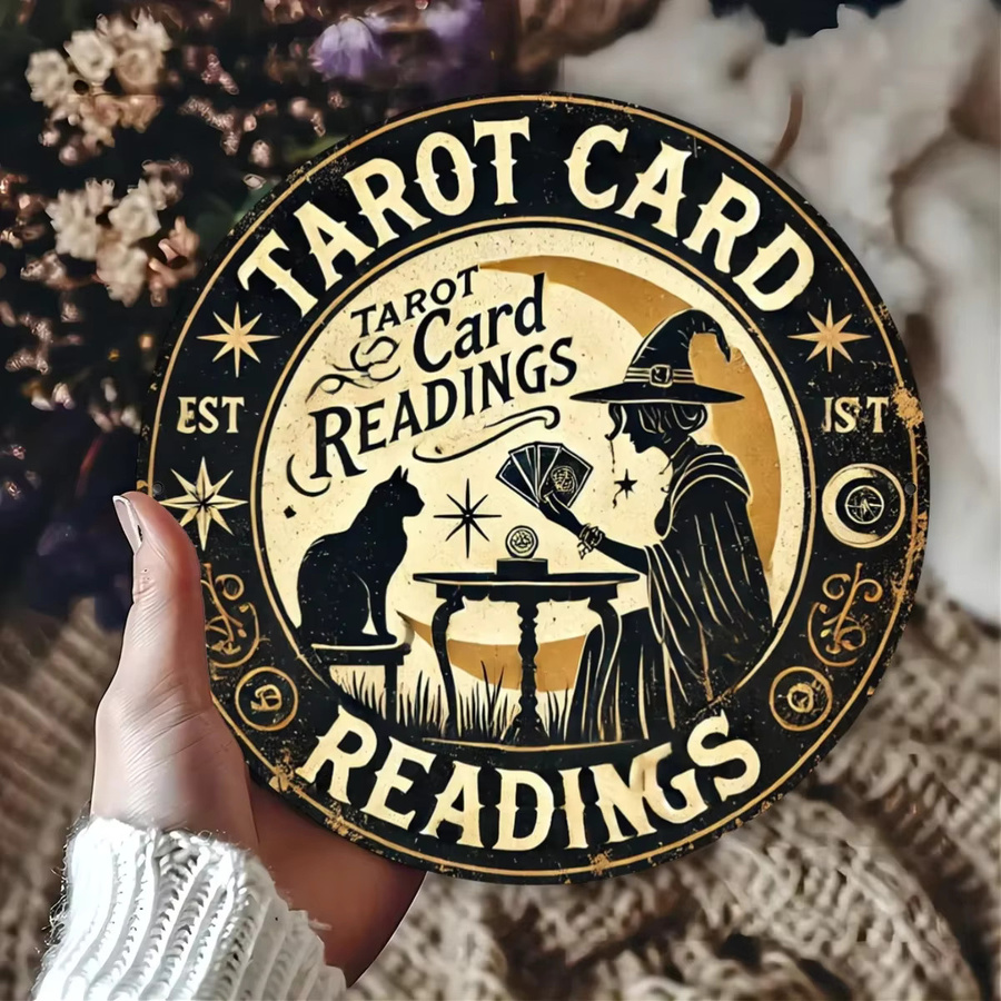 HELLOYOUNG Katzen-Tarot-Kartenleseschild aus Metall in Vintage-Optik, rund, Mehrfarbig, Durchmesser: 20 cm - Bild 2