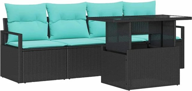 vidaXL Gartensofa-Set aus Poly-Rattan in Schwarz mit integriertem Stauraum und Polstern, 5-teilige L-Form Lounge-Garnitur mit wetterfesten Kissen und Gestell aus pulverbeschichtetem Stahl - Bild 1
