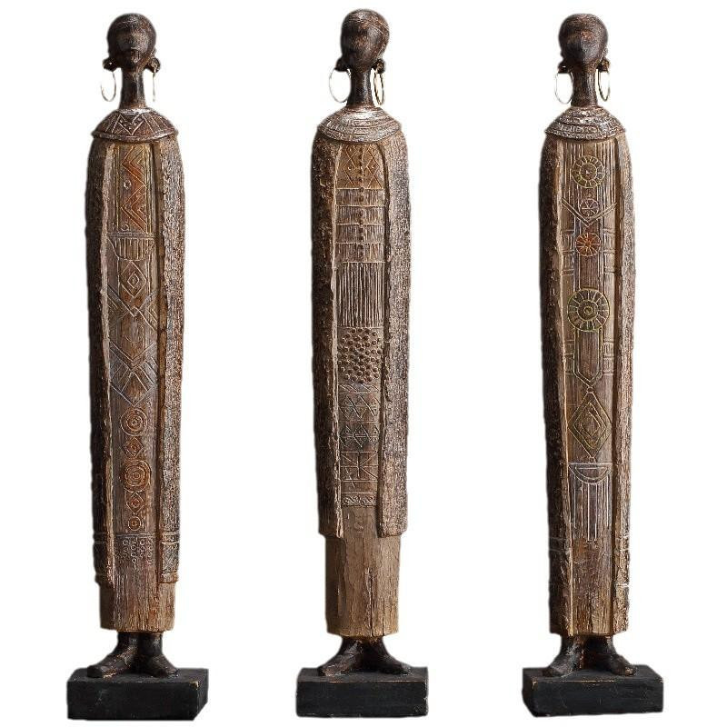 Yiran Furniture Afrikanische Kunst Stammesfrau Deko-Figur in Braun aus Harz und Kunststoff - Bild 2