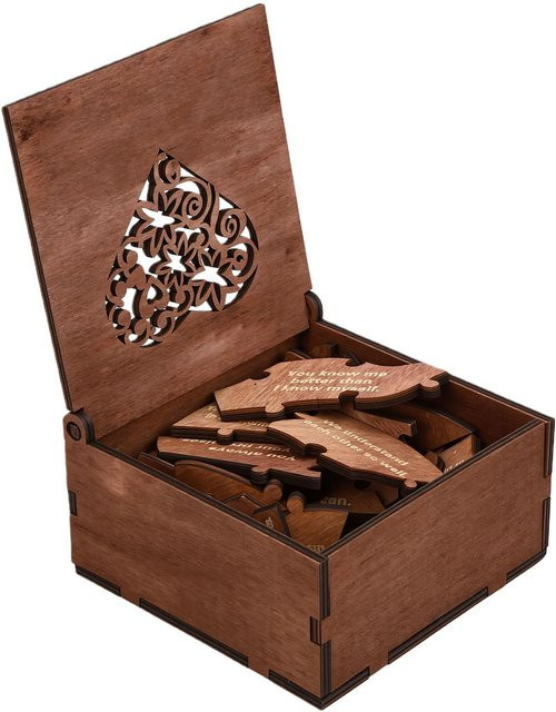 Fishine Herz-Puzzle 28 Gründe warum ich dich liebe aus Holz in Braun mit Schachtel - Bild 1