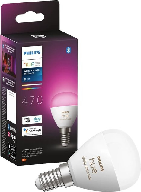 Philips Hue White & Color Ambiance Smart LED-Leuchtmittel E14 Tropfenform, dimmbar, 5W, 470lm, Weiß - Bild 3