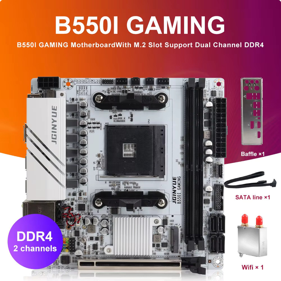 JGINYUE B550 Serie Mainboard AM4 mit DDR4 Dual Channel, M.2 NVMe und 4x SATA 3.0, Weiß - Bild 2