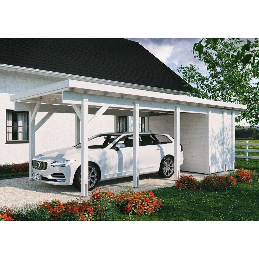 Kiehn-Holz Geräteraum für Einzelcarport KH 320 aus Holz in Weiß, abschließbar, H: 174 cm x B: 299 cm - Bild 2
