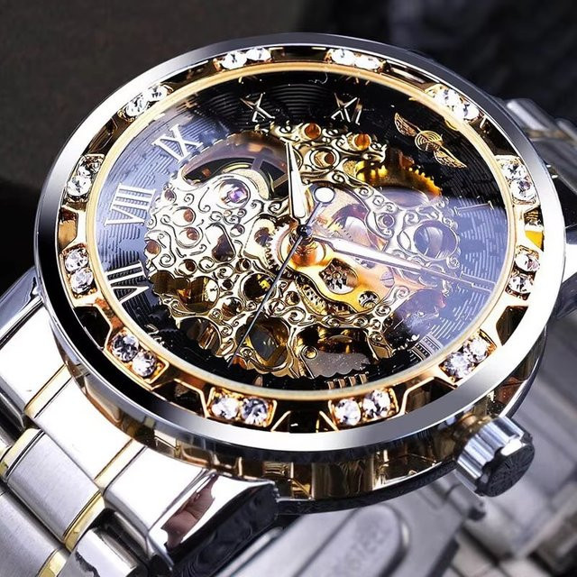 FORSINING Armbanduhr, Mechanische Skeleton, Handaufzug, Edelstahl, Silber, Diamantbesetzt, Herren - Bild 1