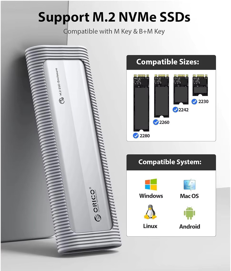 ORICO M.2 NVMe SSD-Gehäuse aus massivem Metall mit 10Gbps und USB Typ C für PC, Laptop und Handy - Bild 5
