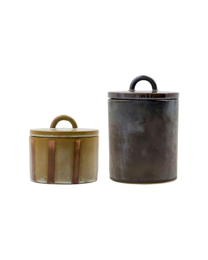 House Doctor Aufbewahrungsboxen Tallic aus Keramik, Set von 2, rund, Schwarz Braun Sand - Bild 1