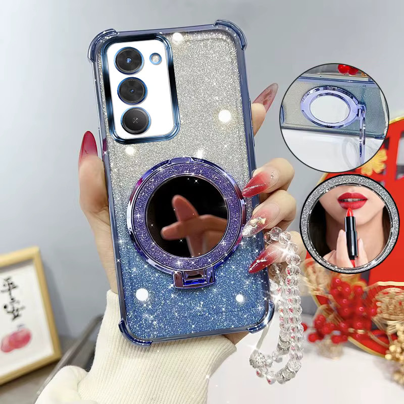 Glitzernde und stoßfeste Handyhülle mit Spiegelständer und Perlenarmband für Xiaomi Redmi 15 4G 5G in Lila - Bild 1