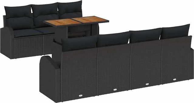 vidaXL Garten-Sofa-Set mit Kissen 8-teilig in Schwarz aus Stahl und Holz - Bild 1