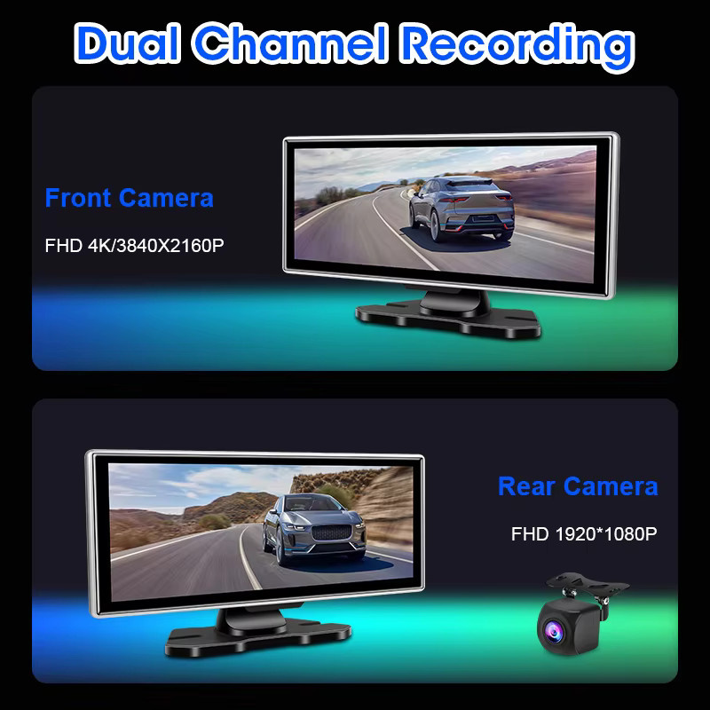 Develuck 4K Dash Cam mit 11,26 Zoll Monitor, Rückfahrkamera, Wireless CarPlay und Android Auto, Dual Objektiv, GPS und Bluetooth, Schwarz - Bild 3