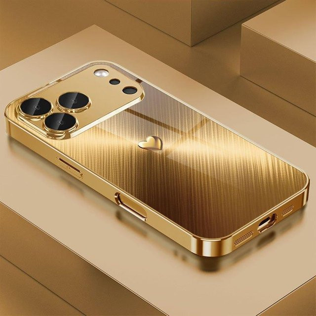 Handyhülle mit goldenem Liebesherz Muster in Gold Metallic für iPhone 11 bis iPhone 17 Pro Max und iPhone 17 Air/16E - Bild 1