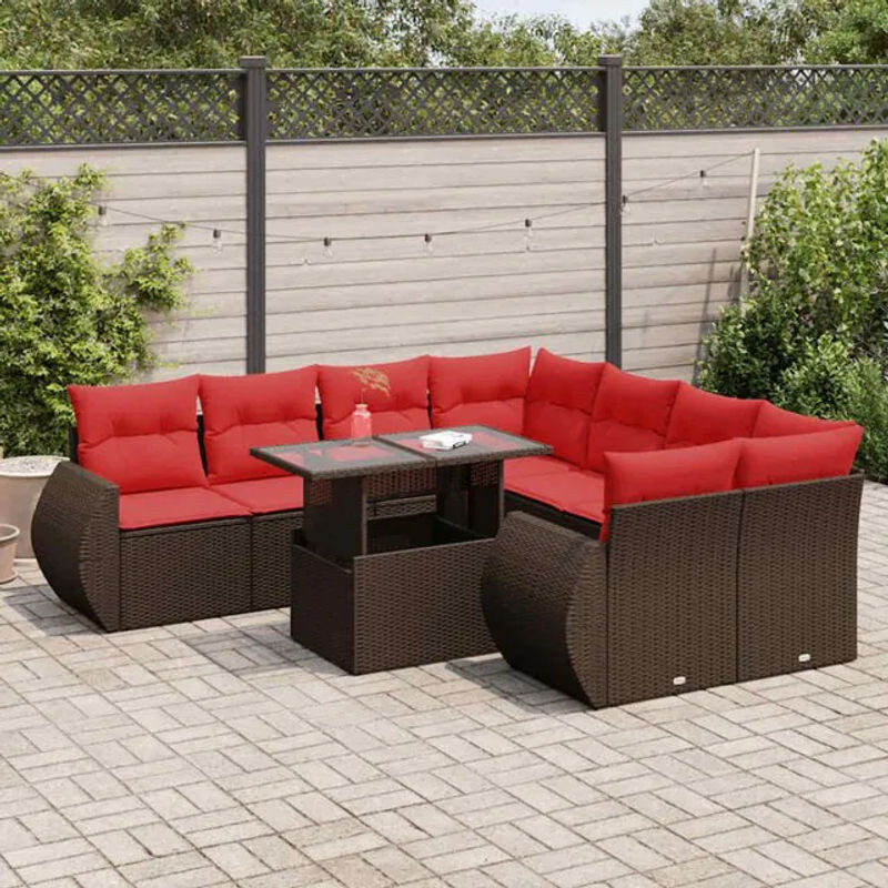 9-tlg. Garten-Sofagarnitur aus Polyrattan mit Kissen in Braun von vidaxl - Bild 1