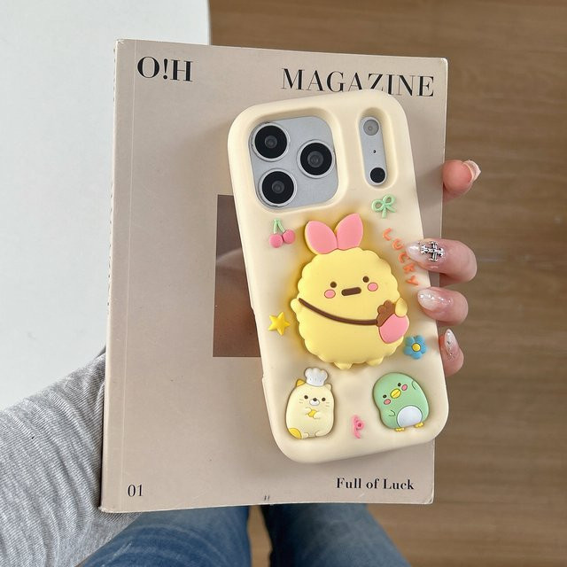 Sumikko Gurashi Küken Handyhülle aus weichem Silikon mit Ständer für Apple iPhone 17 16 15 14 13 12 Pro Max in Gelb - Bild 1
