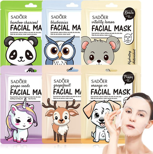 SADOER Cartoon Gesichtsmasken mit Früchten, 5 Stück, Unisex - Bild 1