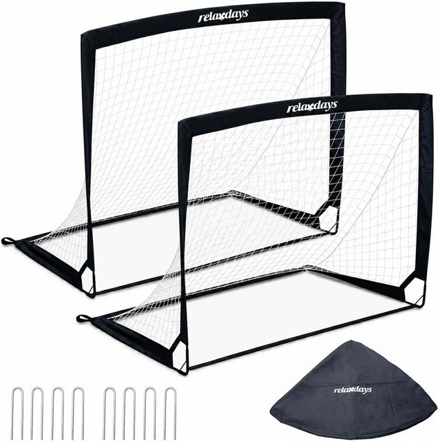 Relaxdays Fußballtor, Stahl, Schwarz, 2er Set, Faltbar, Pop-up - Bild 1