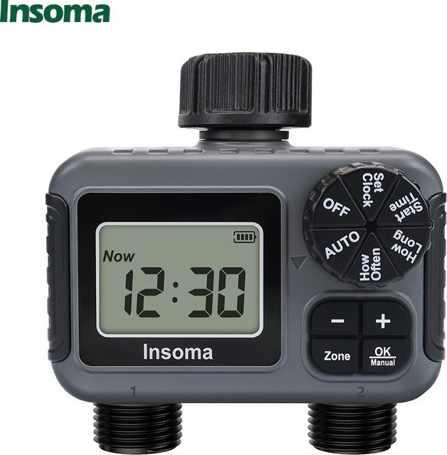 Insoma 2-Zonen-Sprinkler-Timer programmierbarer Gartenschlauch-Timer mit IPX5 Wasserdichtigkeit für Rasen und Tropfsysteme - Bild 1