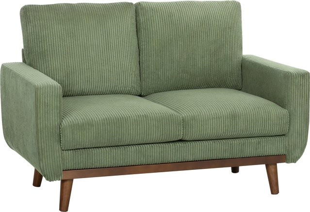 HOMCOM 2 Sitzer Cord Couch in Grün mit Holzlatten-Akzent und dicker Rückenlehne, modernes Sofa für Wohnzimmer und Schlafzimmer, Breite: 134 cm - Bild 1