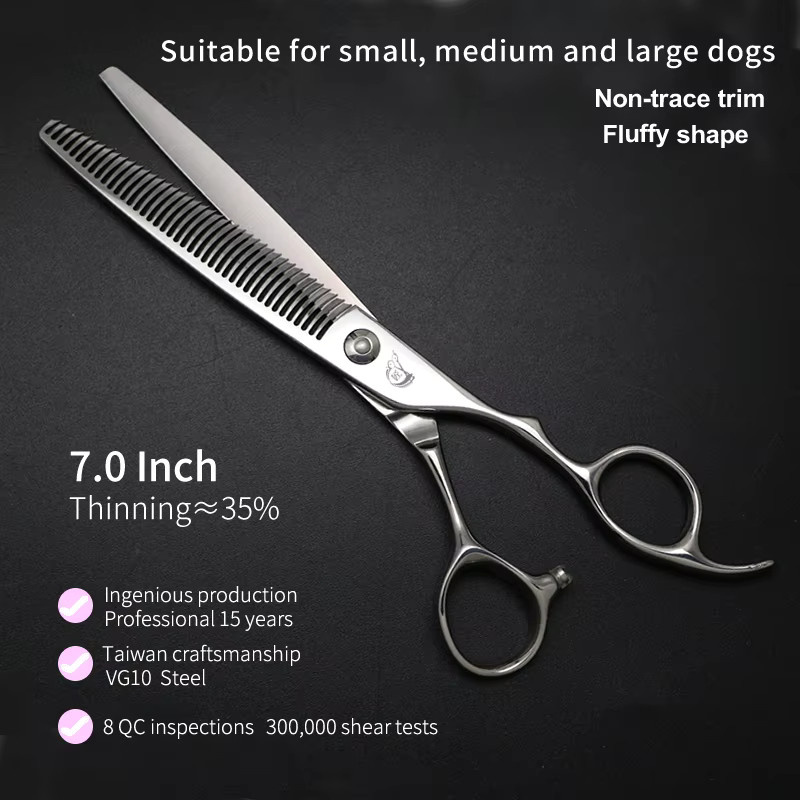 Crane Professional 7,0 Zoll Effilierschere für die Hundepflege mit Antler Teeth in Silber - Bild 2