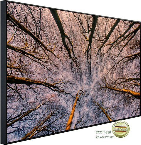 papermoon Infrarotheizung EcoHeat Sonnenaufgang durch den Wald mit Matt-Effekt in Bunt, 1200 Watt, App-Steuerung und Überhitzungsschutz - Bild 1
