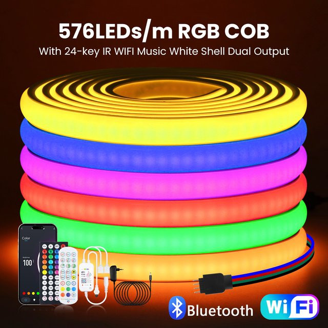 KISUFU RGB COB Neon LED Streifen Set mit WIFI und Bluetooth, 24V Multicolour LED Licht mit Fernbedienung und Netzteil, Wasserdicht - Bild 1