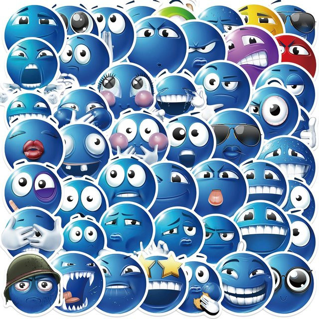50 Stück Blaue Bohnen Emoticon Aufkleber aus PVC für Scrapbooking, Laptops und Wasserflaschen von Binchi Outdoor Product - Bild 1