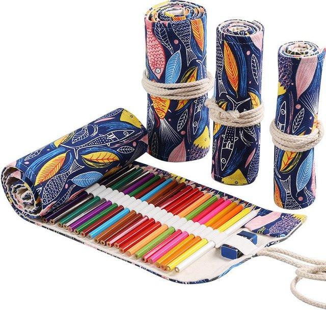XYNN Roll Art Bleistiftetui aus Segeltuch im koreanischen Stil mit 24 Löchern und Colorful Fish Design in Multicolour - Bild 1
