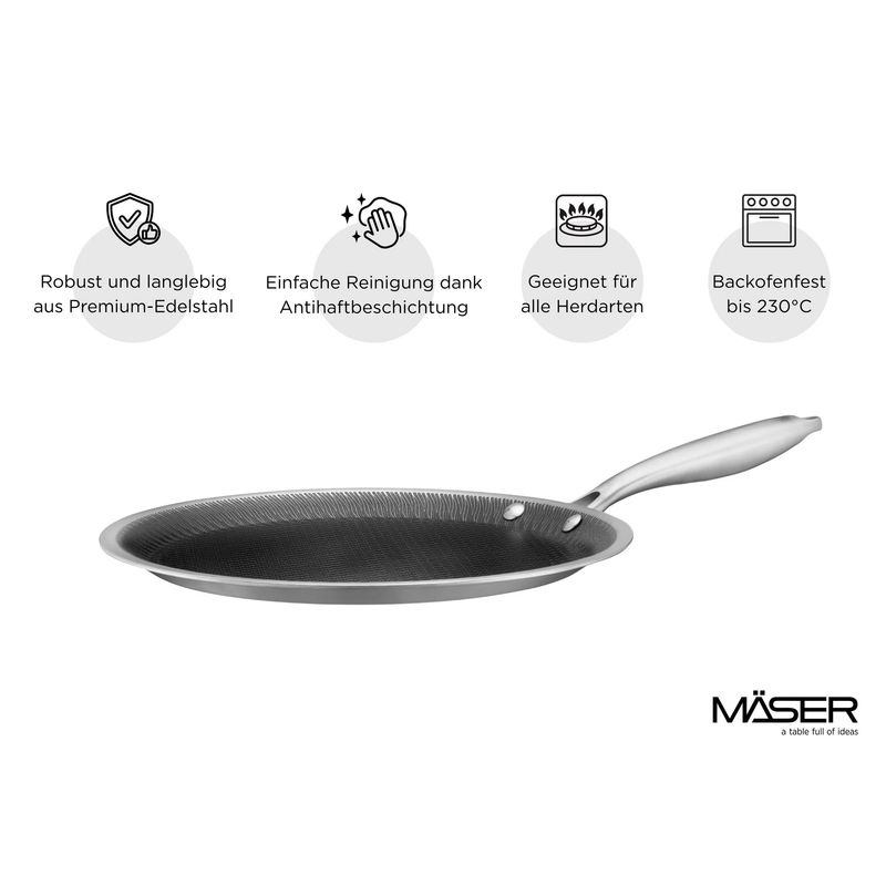 Mäser Crêpe-Pfanne Hestia Keramik aus Edelstahl in Silber und Schwarz, Durchmesser: 28 cm - Bild 2