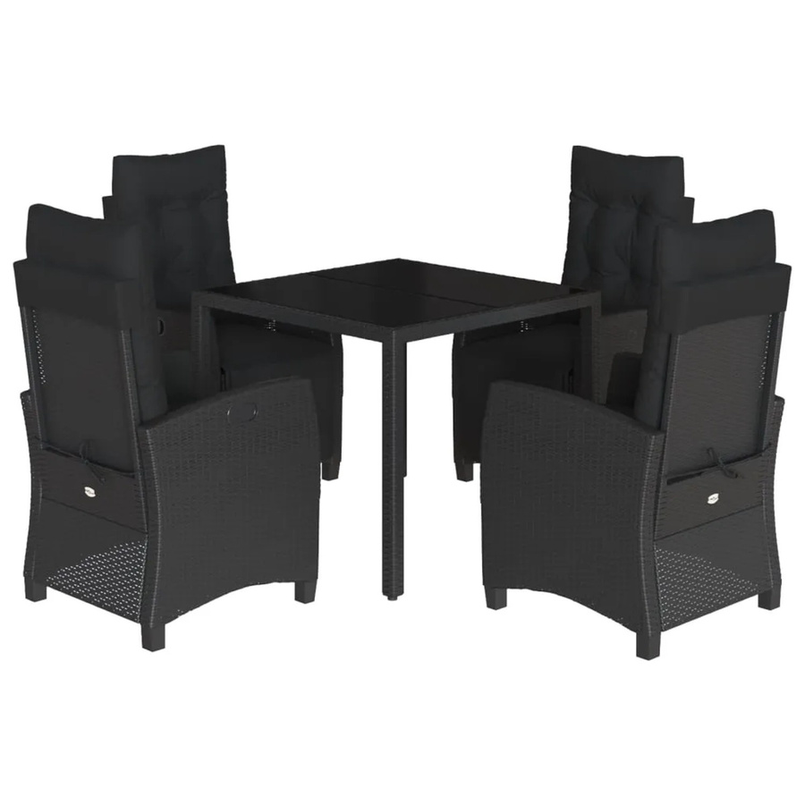 vidaXL 5-teilige Garten-Essgruppe aus Poly-Rattan mit Kissen in Schwarz - Bild 2