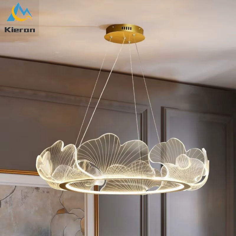 Lava Corki Nordic LED Acryl Kronleuchter im Lotus Blatt Design mit Tricolor Light in Gold/Messing und Weiß für Wohnzimmer, Esszimmer, Schlafzimmer oder Studie - Bild 3